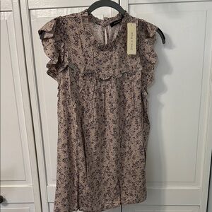 Doe & Rae Short Sleeve Popover Floral Ruffle Blouse Top - Brown/Tan Hues NWT
